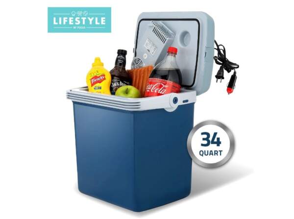 Lifestyle by Focus 34-Quart Electric Cooler/Warmer with Dual AC and DC Power Cords, gifts for the outdoor, camping / road trips/ beach